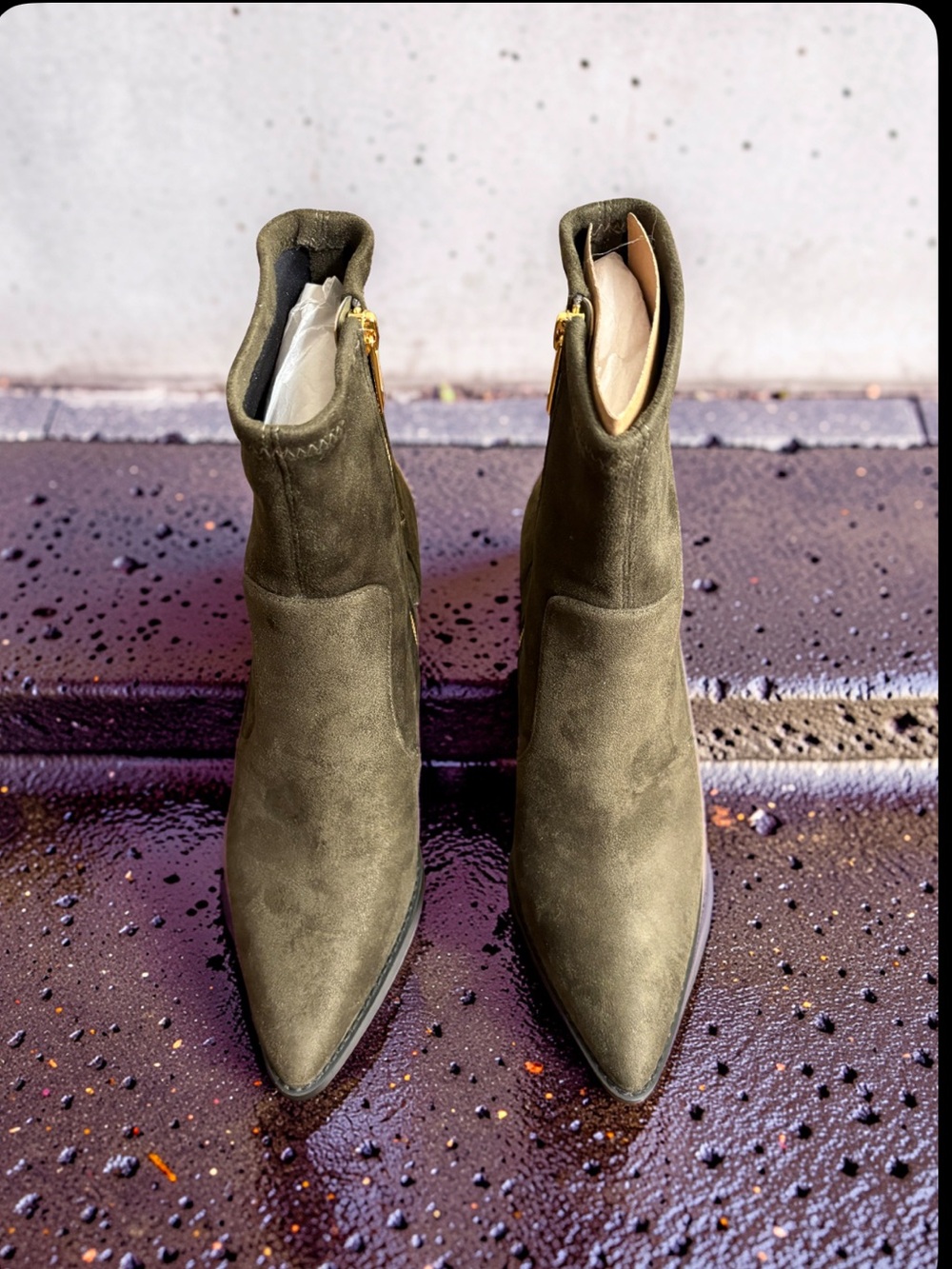 Michael Kors Olive Dover Stretch Suede Pointed Toe Ankle Booties